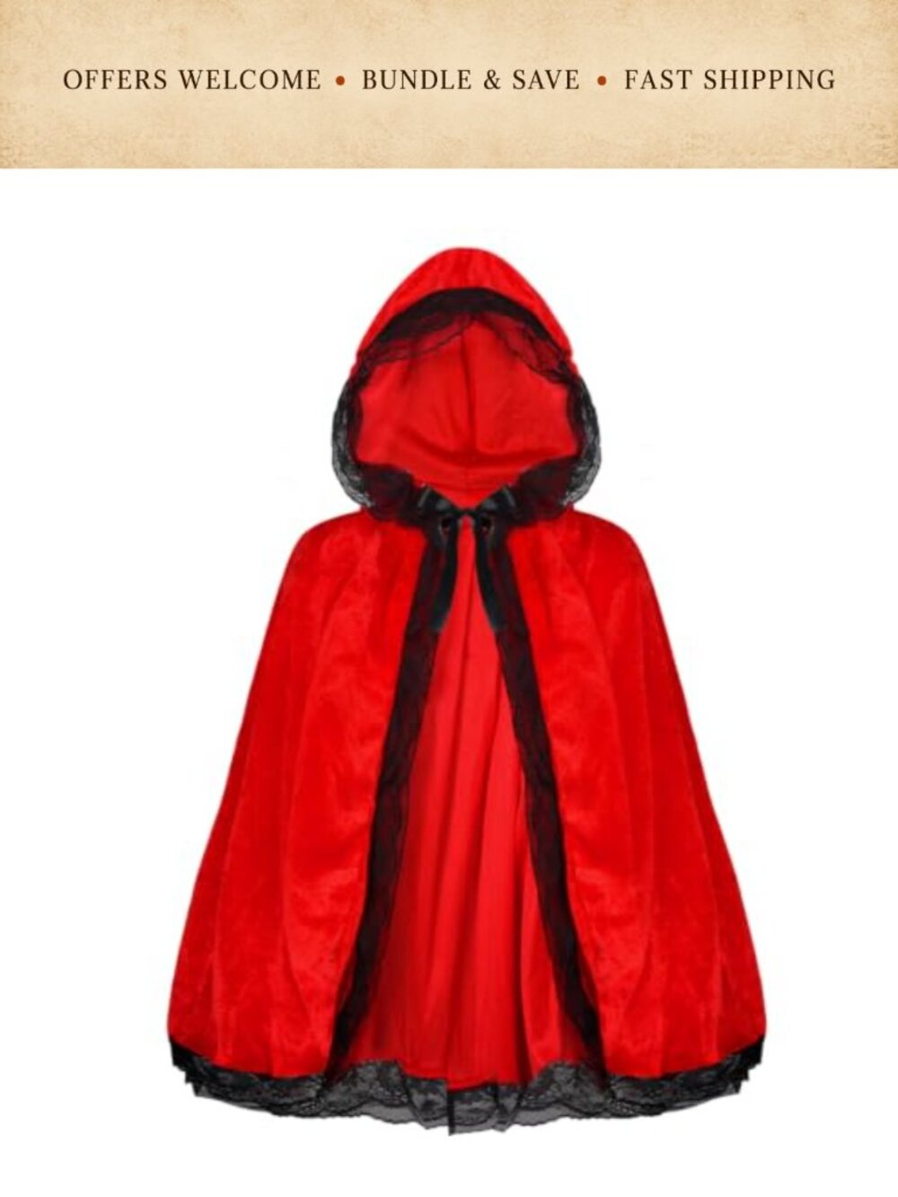 Velvet Hooded Cape Cosplay Costume Accessory for Halloween
